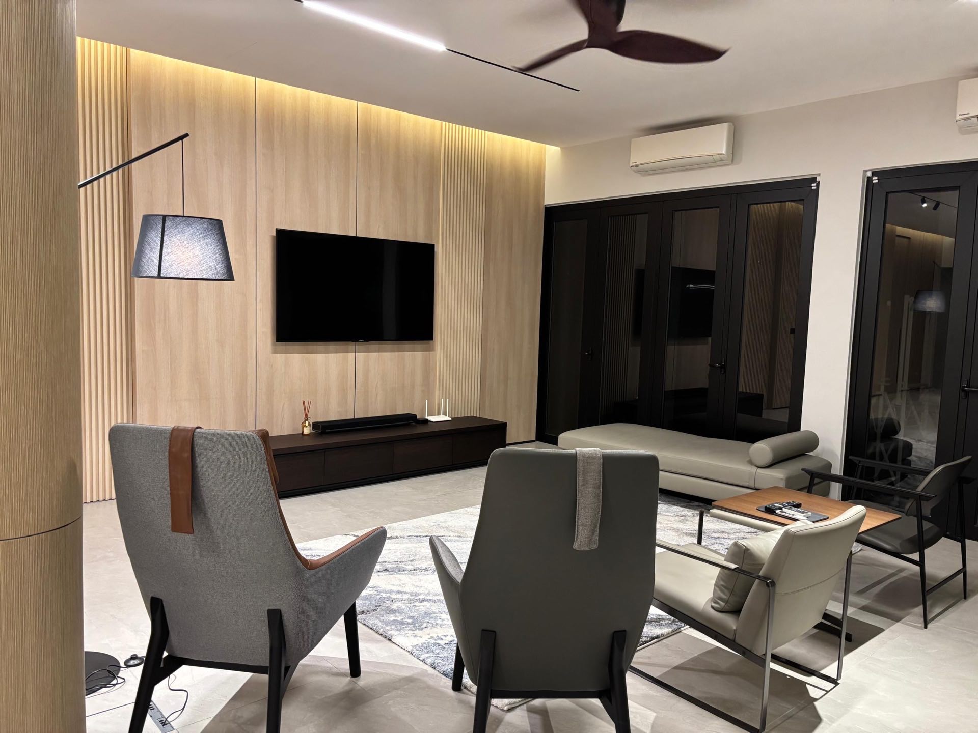 Spacious living area with layered textures